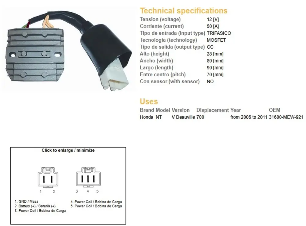 Sleva DZE regulátor napětí HONDA NT 700V DEAUVILLE 06-11 (31600-MEW-921) MOSFET (50A)
