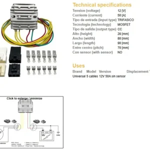 Tovární Cena DZE regulátor napětí univerzální MOSFET (50A) 5 kabelů (3X žluté; 1X červený; 1X zelený)