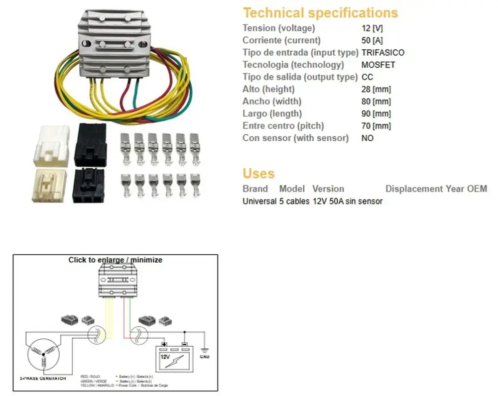 Tovární Cena DZE regulátor napětí univerzální MOSFET (50A) 5 kabelů (3X žluté; 1X červený; 1X zelený)