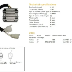 Rychlé Dodání DZE regulátor napětí YAMAHA XT 600Z TENERE 83-86 (34L-81960-A0) (SH522G-12)