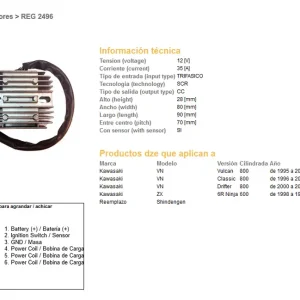 Dokud Zásoby Vydrží DZE regulátor napětí KAWASAKI VN 800 VULKAN 95-05; VN 800 CLASSIC 96-05; VN 800 DRIFTER 00-06; ZX6R 98-92 (35A) (ESR263) (OEM:21066-1099) (SH650-12)