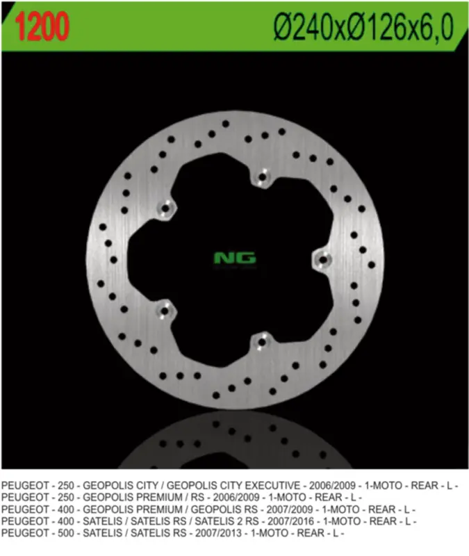 Speciální Cena NG brzdový kotouč zadní PEUGEOT 250/400/500 (240X126X60) (5X6,5mm)