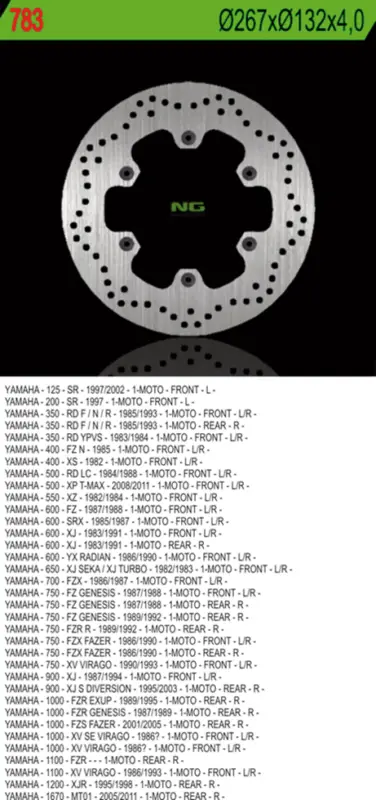 NG přední/zadní brzdový kotouč YAMAHA XJ 600/900, XJR1300, MT01, XV 750/1100 (267X132X4) (6X8,25mm) Ověřený