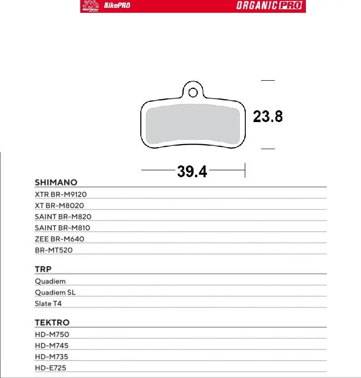 Originální MOTO-MASTER BIKE PRO brzdové destičky organické PRO vhodné pro SHIMANO XTR BR-M9120, XT BR-M8020, SAINT BR-M820, SAINT BR-M810, ZEE BR-M640, BR-MT520, TEKTRO HD-M750, HD-M745, HD-M735, HD-E725